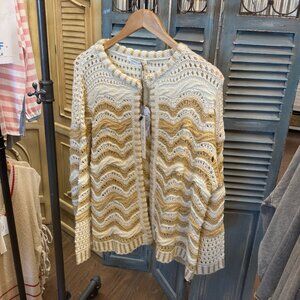 Mustard Seed Wave Pattern Beige Sweater Cardigan
